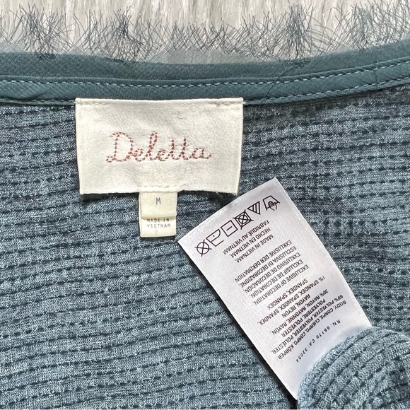 Anthropologie Teal Tiered Ruffled Peplum Long Sleeve V Neck Knit Top - Picture 9 of 10